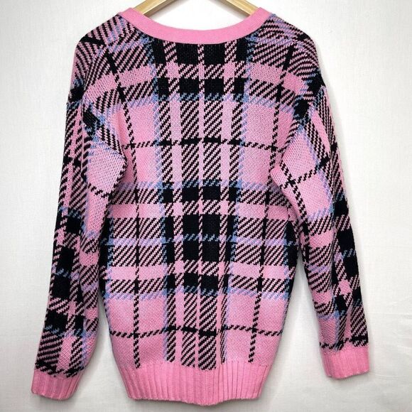 NWT Forever 21 Pink Plaid Academia Letterman Cardigan Sweater - Small - Picture 4 of 8